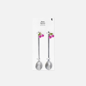 Silver dessert spoons with cherries - 2 pcs Kitchen Tableware at affordable prices