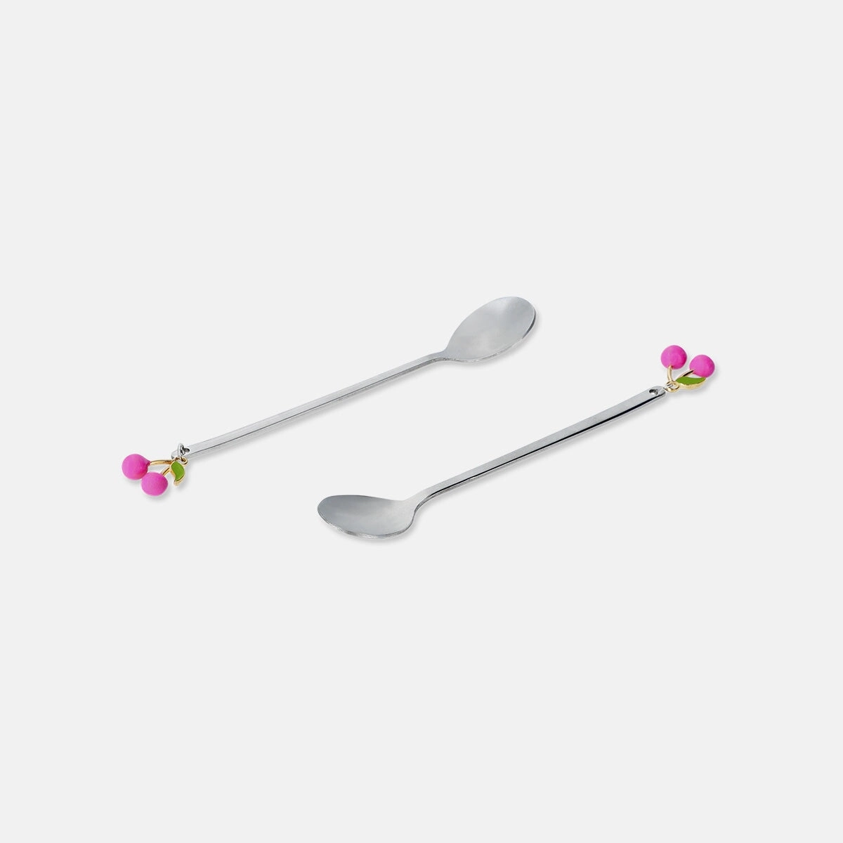 Silver dessert spoons with cherries - 2 pcs