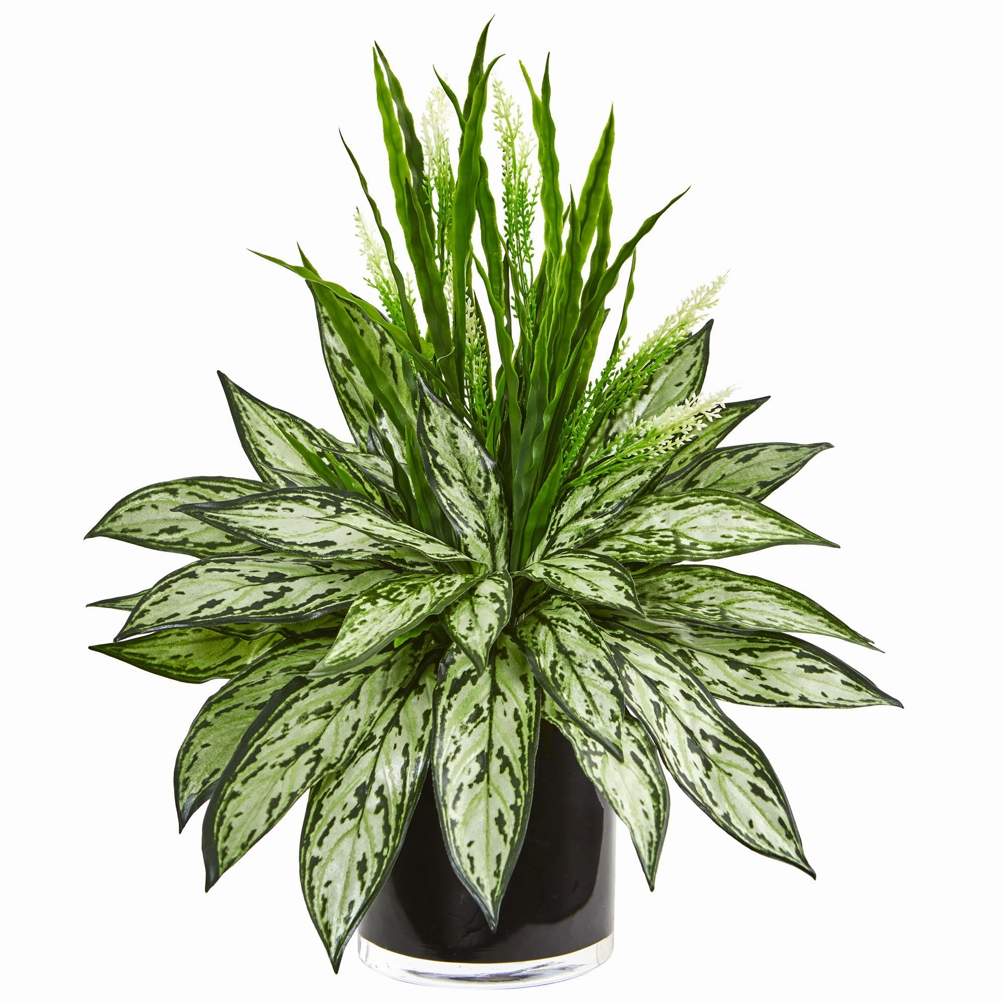 Silver Queen and Grass Artificial Plant in Black Vase Faux Florals home florals discount