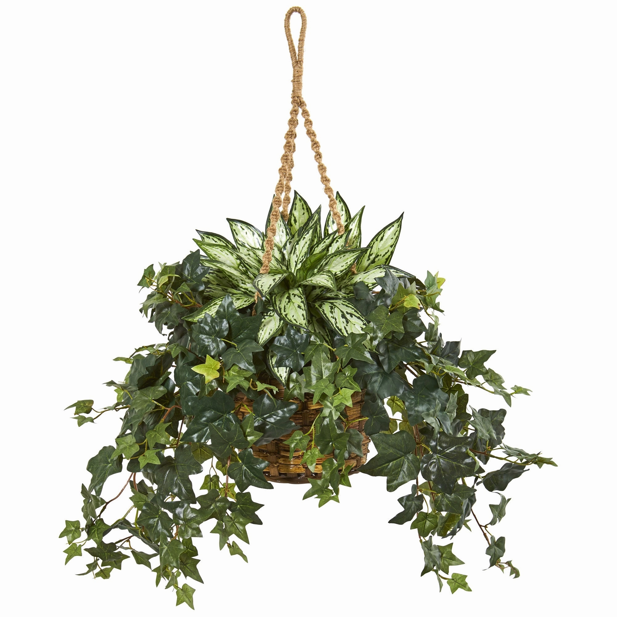 Silver Queen and Ivy Artificial Plant in Hanging Basket 30" Faux Florals home florals discount