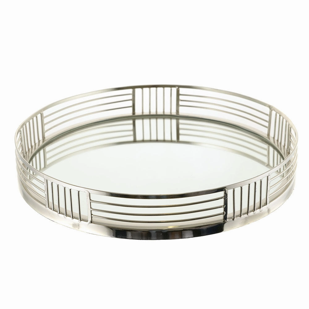 Silver Round Tray with Mirror Base Barware sale online