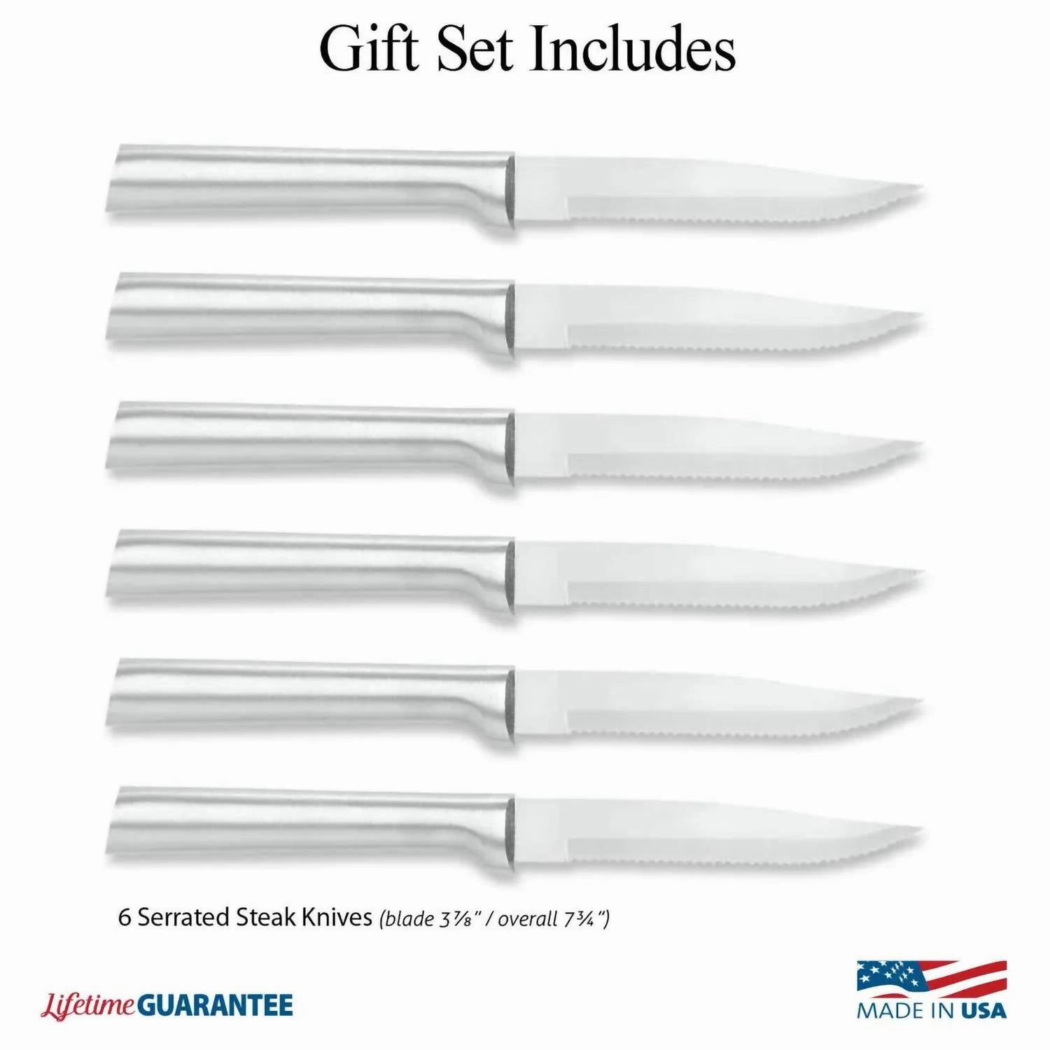 Six Serrated Steak Knives Gift Set In Silver