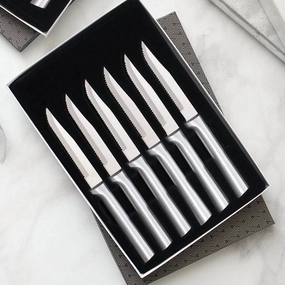 Six Serrated Steak Knives Gift Set In Silver Cutlery knife sets deals