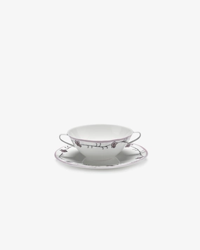 Soup bowl with saucer Dark viola Midnight Flowers Dinnerware tableware outlet