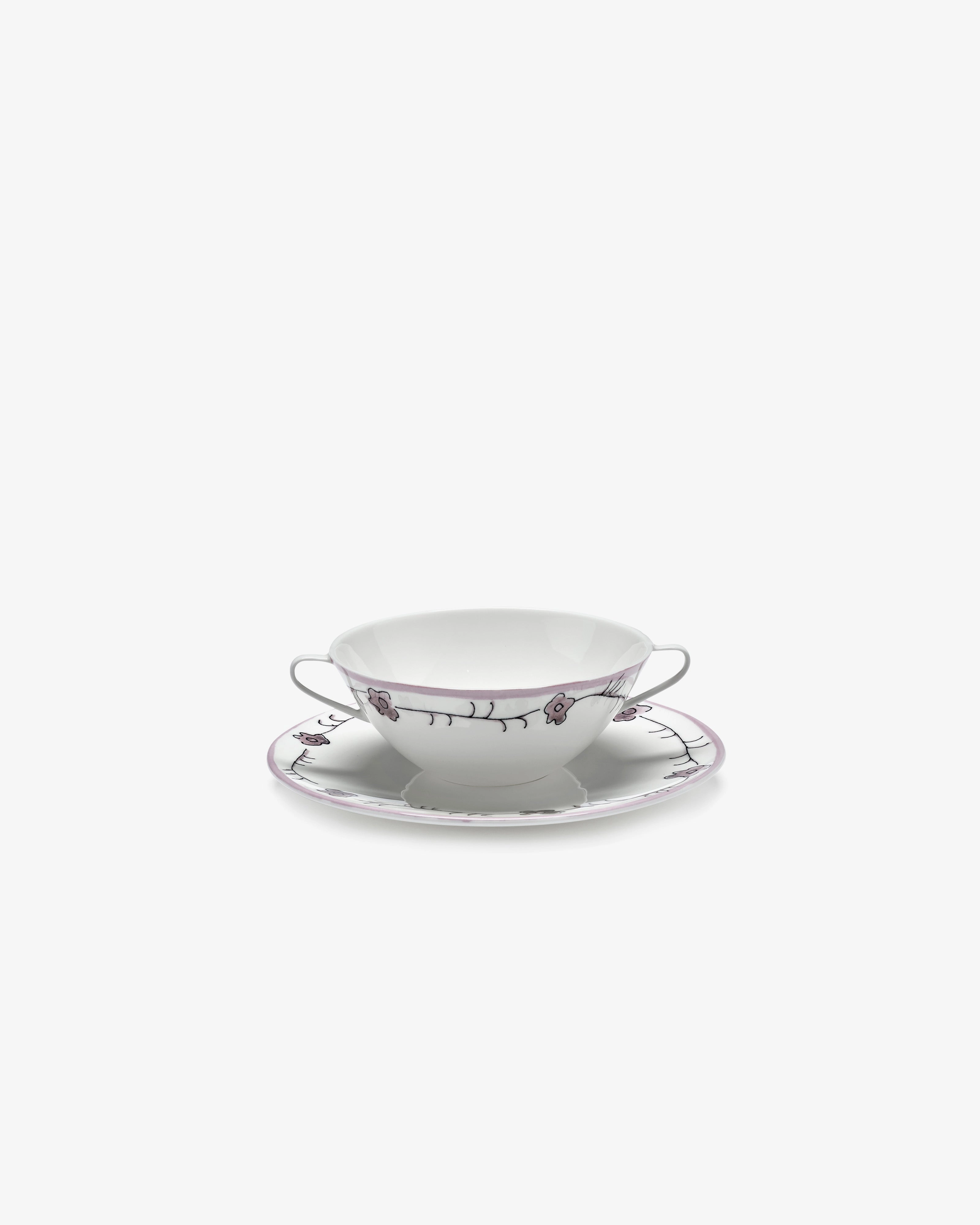 Soup bowl with saucer Dark viola Midnight Flowers Dinnerware tableware outlet
