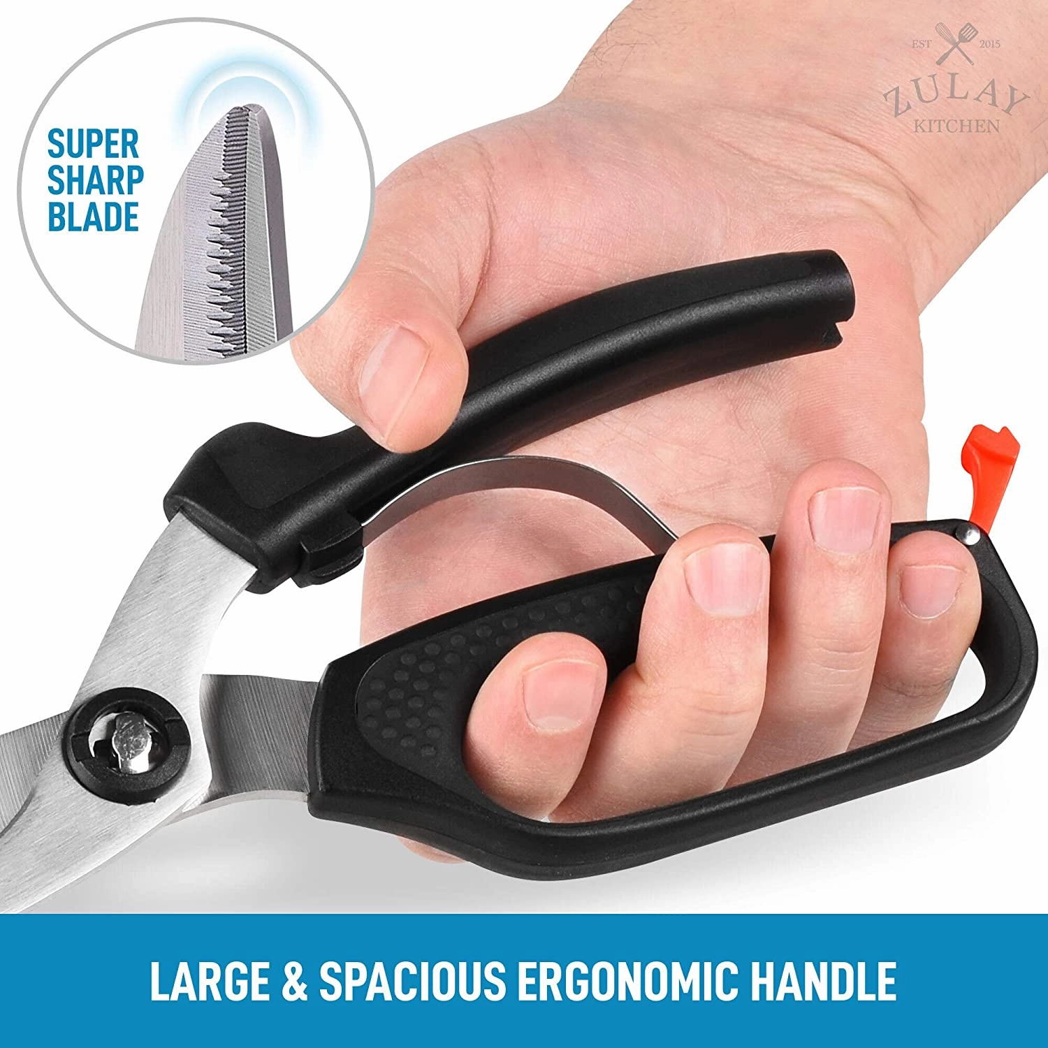Spring-Loaded Kitchen Chicken Shears With Anti-Slip Handle & Safety Lock