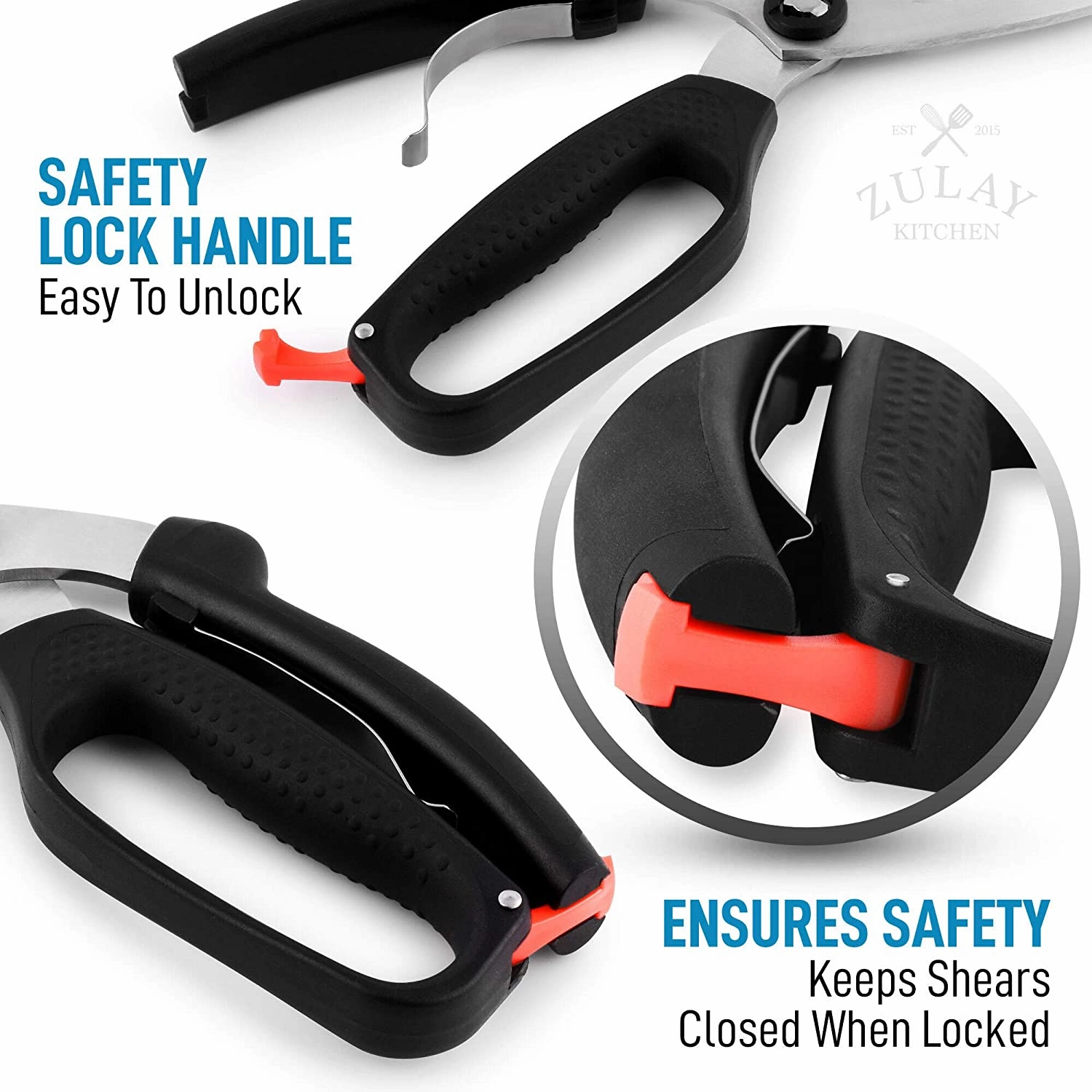 Spring-Loaded Kitchen Chicken Shears With Anti-Slip Handle & Safety Lock
