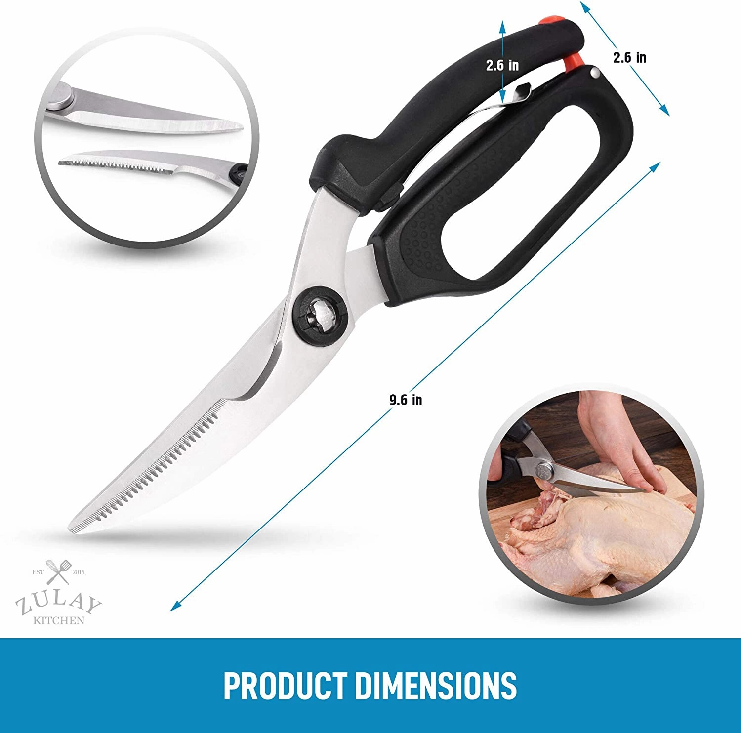 Spring-Loaded Kitchen Chicken Shears With Anti-Slip Handle & Safety Lock