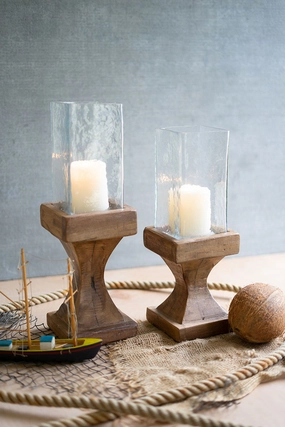 Square Hurricanes With Recycled Wood Bases Set Of Two Candle Holders discount collection