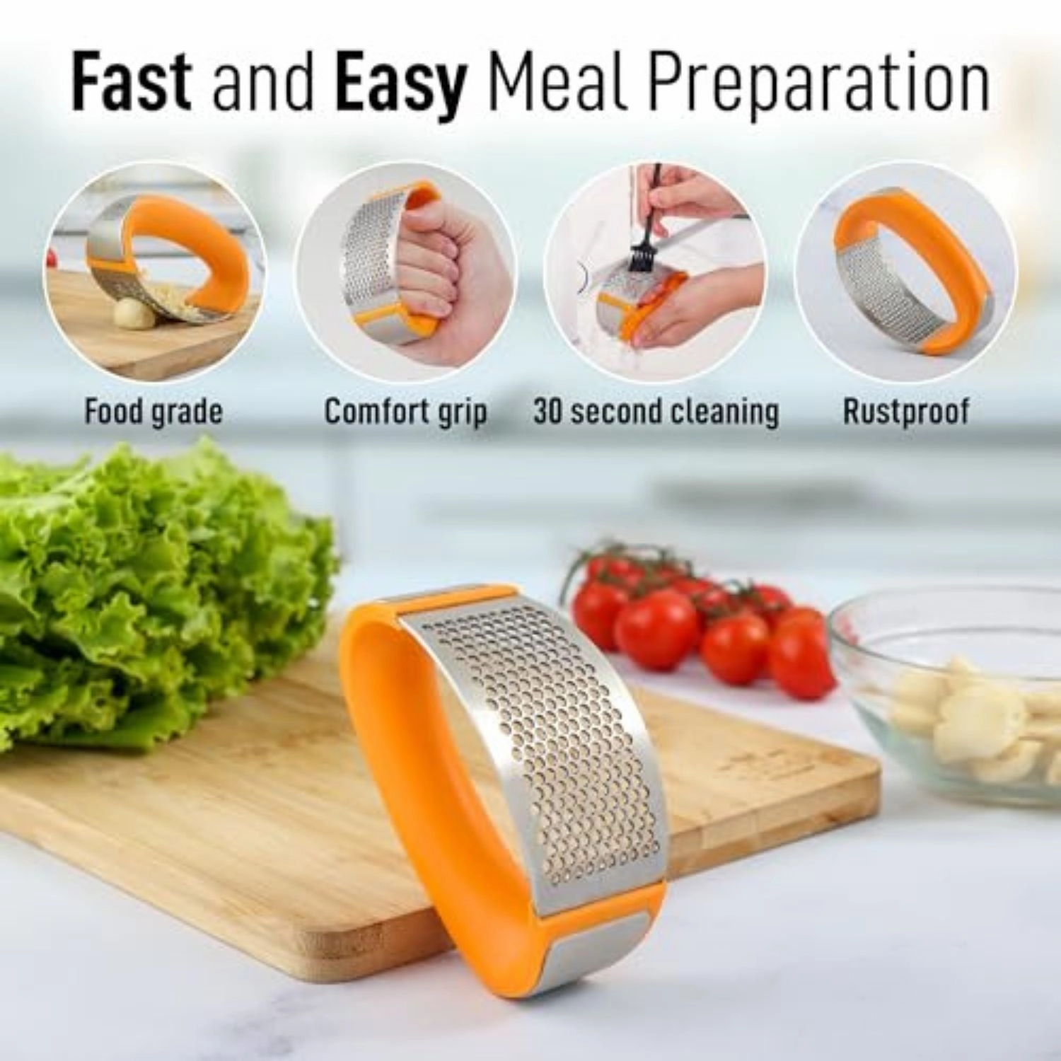Stainless Steel Garlic Press Rocker Set With Comfortable Grip