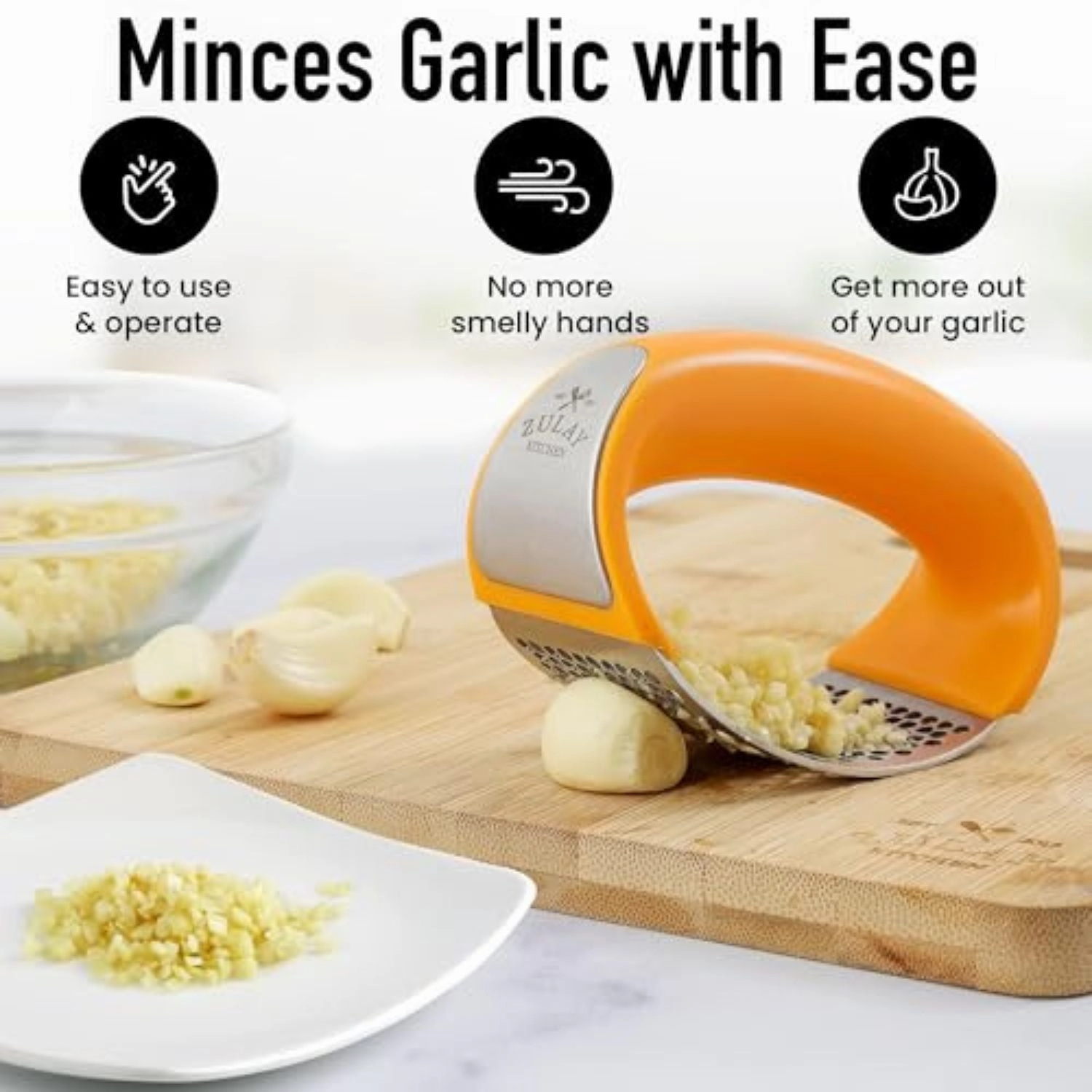 Stainless Steel Garlic Press Rocker Set With Comfortable Grip