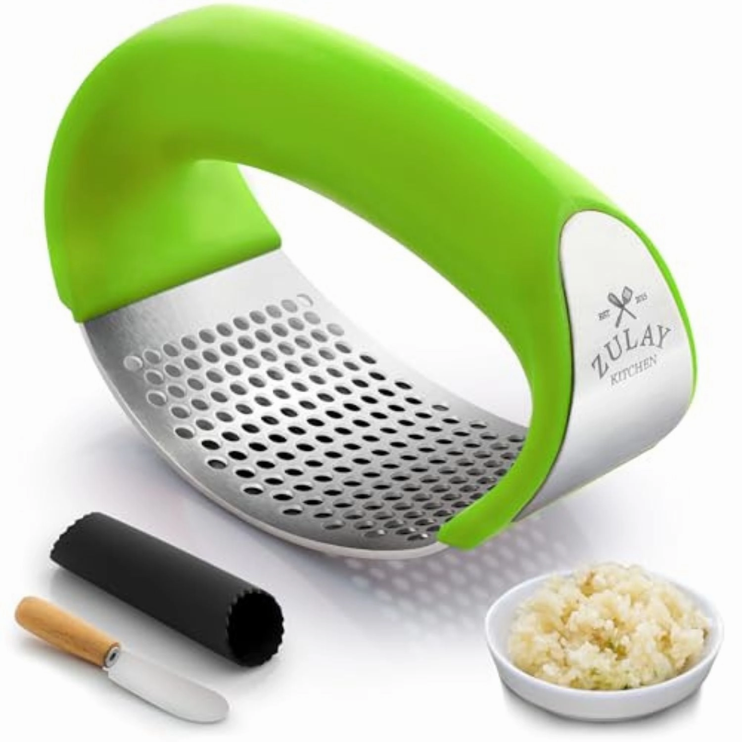 Stainless Steel Garlic Press Rocker Set With Comfortable Grip