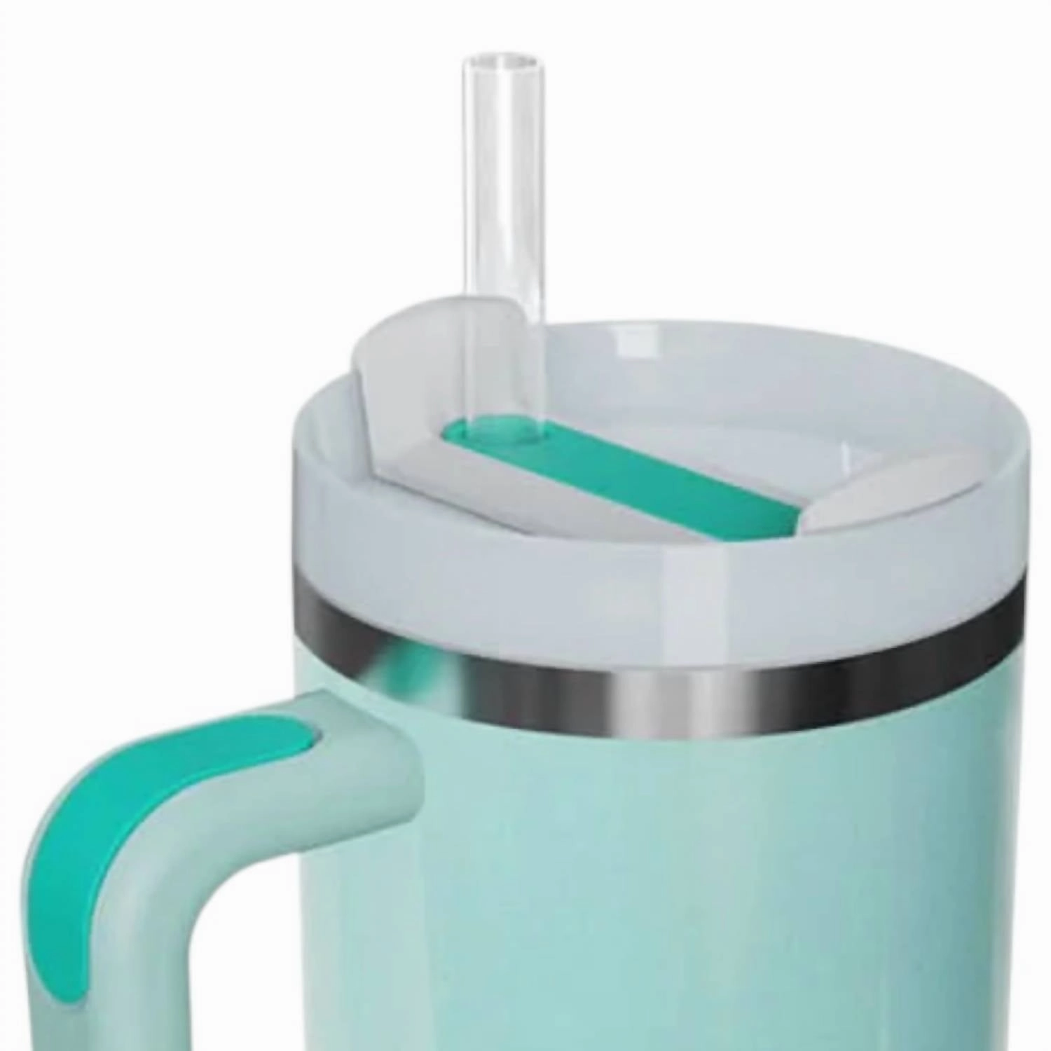 Stainless Steel Tumbler With Handle And Straw In Aqua