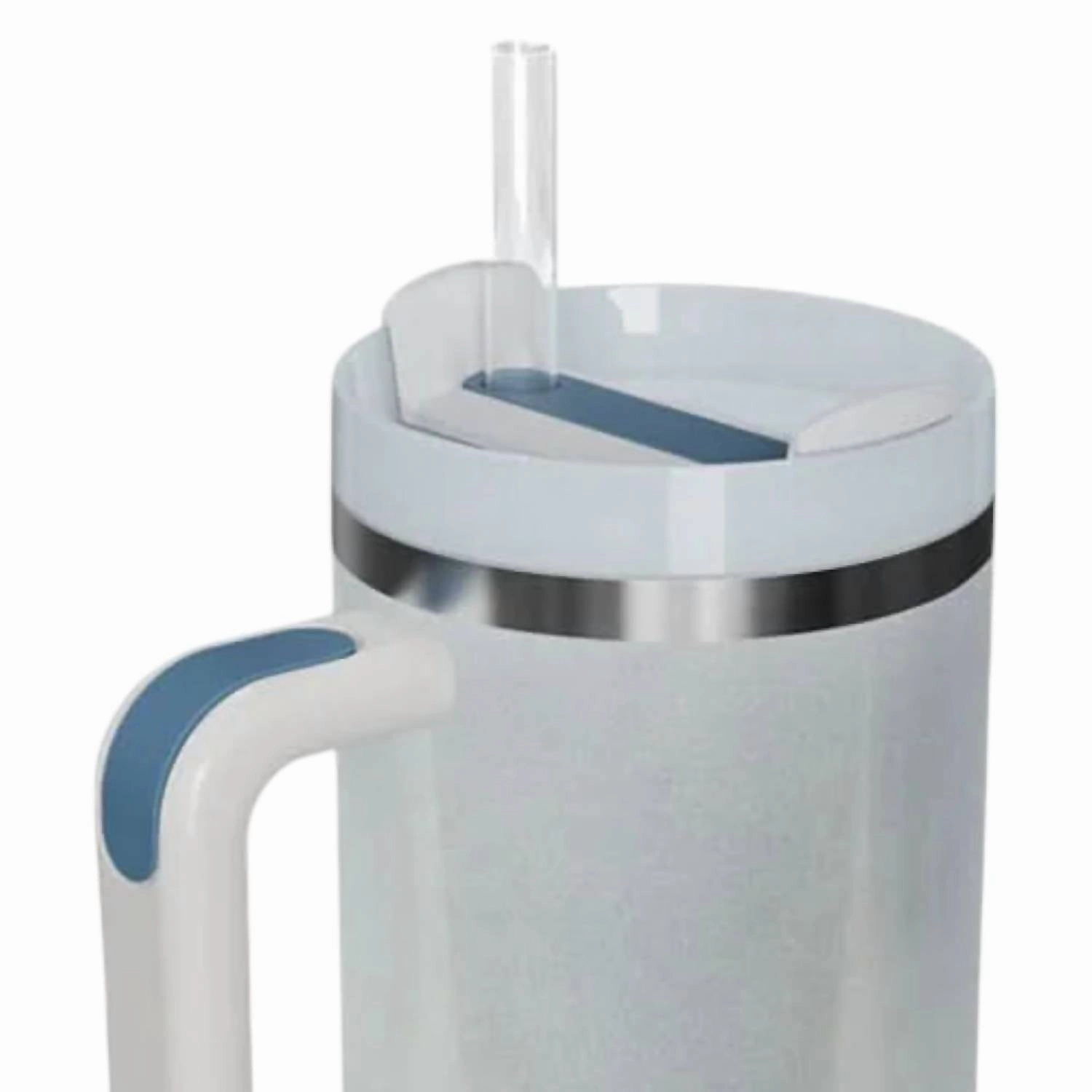 Stainless Steel Tumbler With Handle And Straw In White