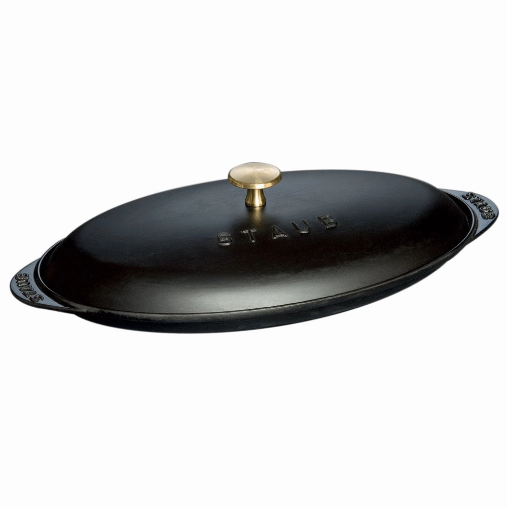 Staub Cast Iron 14.5-inch x 8-inch Covered Fish Pan - Matte Black Cookware holiday sale