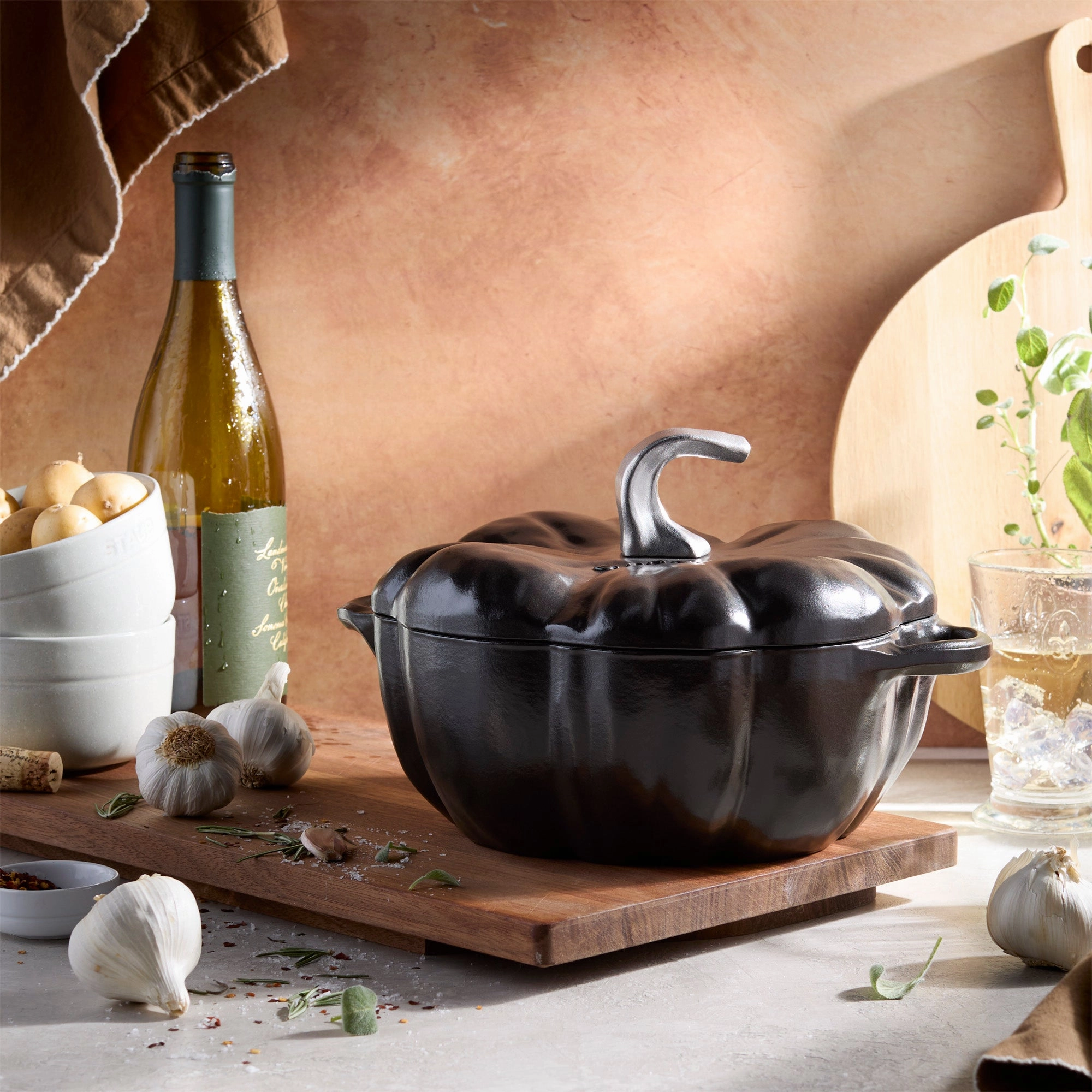 STAUB Cast Iron 3.5-qt Pumpkin Cocotte with Stainless Steel Knob
