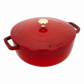 Staub Cast Iron 3.75-qt Essential French Oven with Dragon Lid - Cherry Cookware online kitchen sale