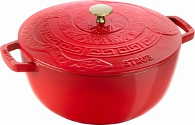 Staub Cast Iron Essential French Oven, Dutch Oven, 5-quart, serves 5-6, Made in France,  with Snake Lid Cookware hot cookware outlet