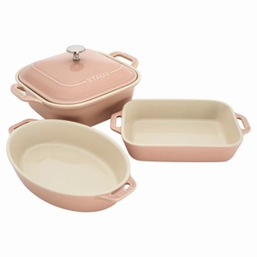 Staub Ceramic 4-pc Baking Pans Set, Casserole Dish with Lid, Brownie Pan, Pastel Bakeware online promo