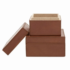 Stirling Tobacco Full-Grain Leather Canister Set/2 Home Decor Office Organization Convenient shopping