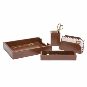 Stirling Tobacco Full-Grain Leather Office Accessory Set/4 Home Decor Office Organization Convenient shopping