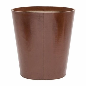 Stirling Tobacco Full-Grain Leather Oval Wastebasket Home Decor Office Organization Convenient shopping