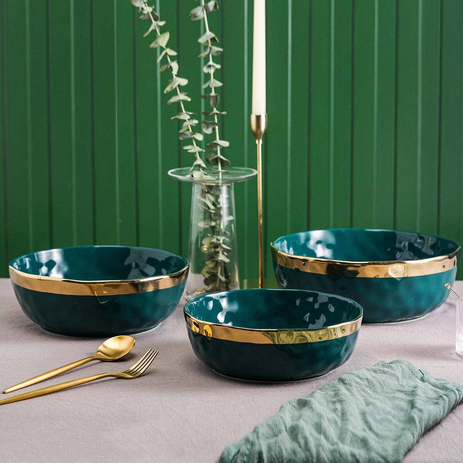 Stone Lain Florian Porcelain 3-Piece Round Bowl Service Set