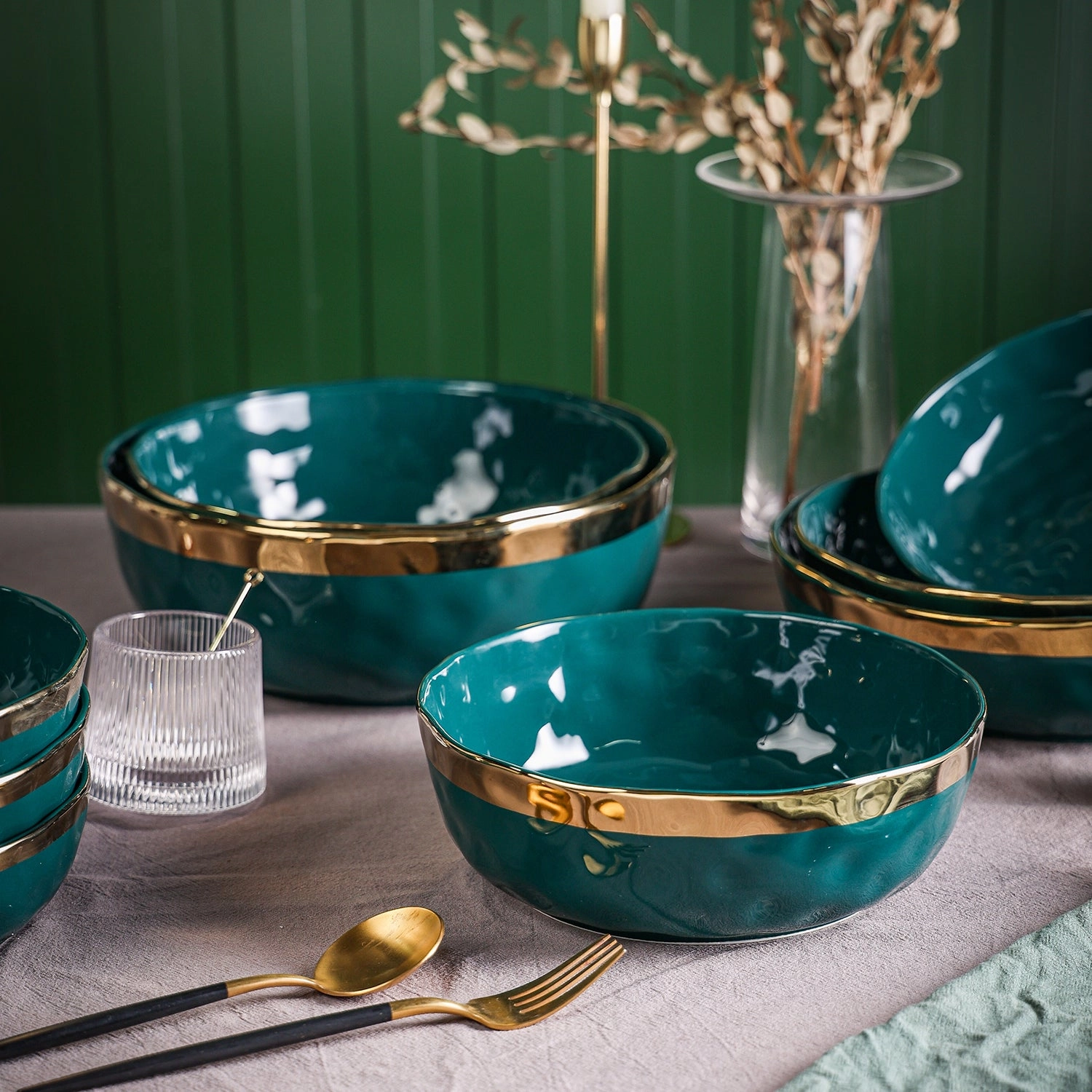 Stone Lain Florian Porcelain 3-Piece Round Bowl Service Set