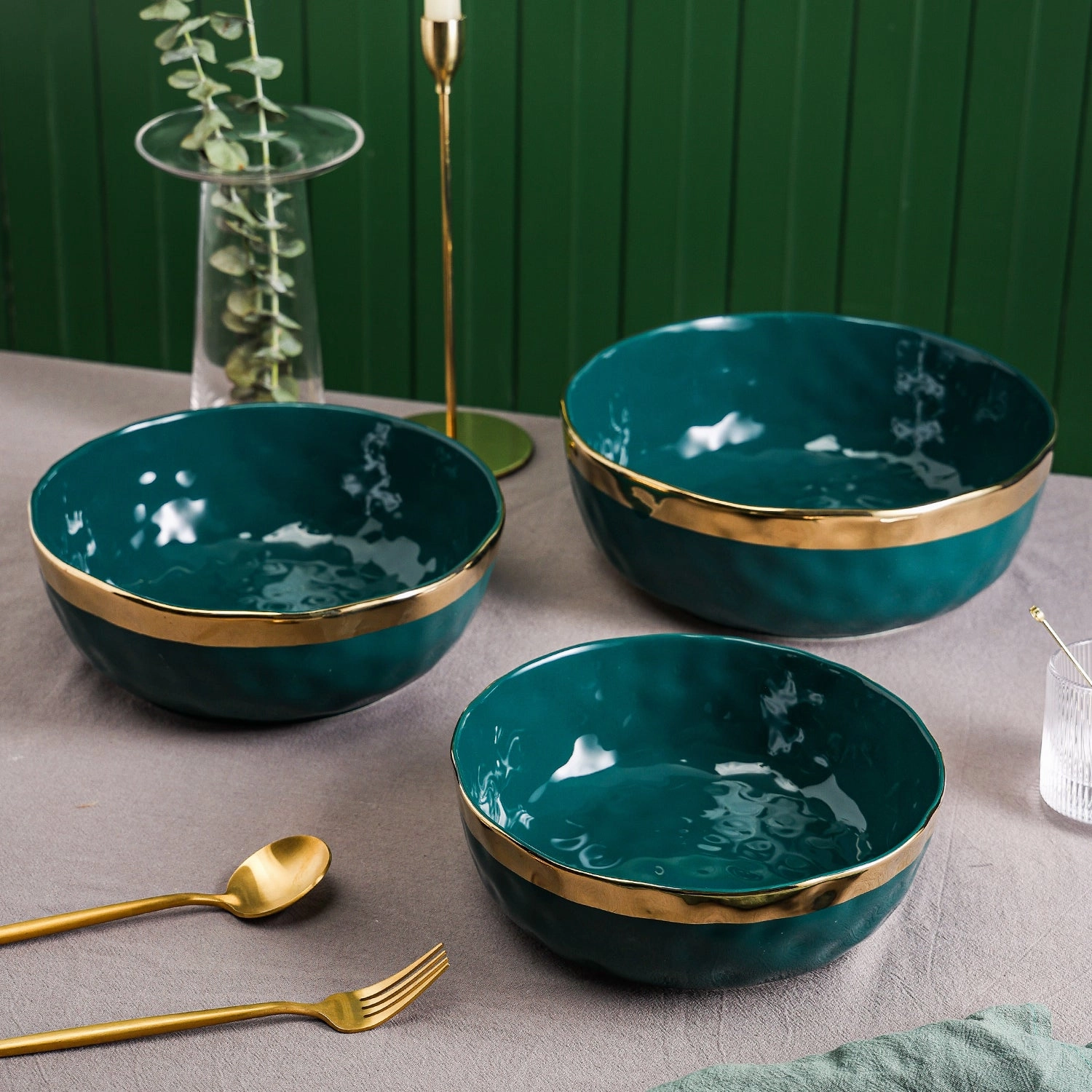 Stone Lain Florian Porcelain 3-Piece Round Bowl Service Set