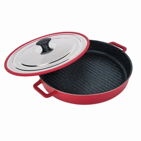 Stovetop Oven Grill Pan With Heat-In Steam-Out Lid, Non-Stick Cast Aluminum, 12" Cookware holiday sale