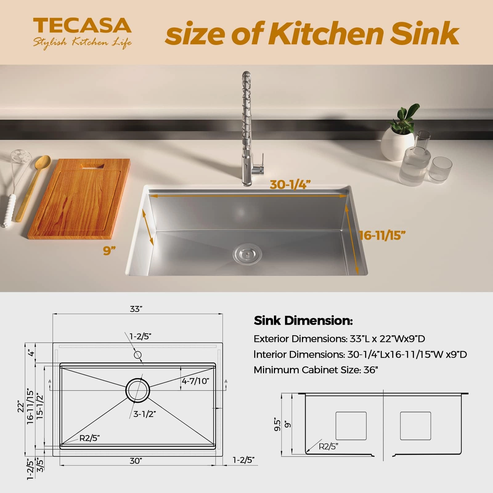 Streamdale 33" Dual Mount Kitchen Sink with Faucet Combo