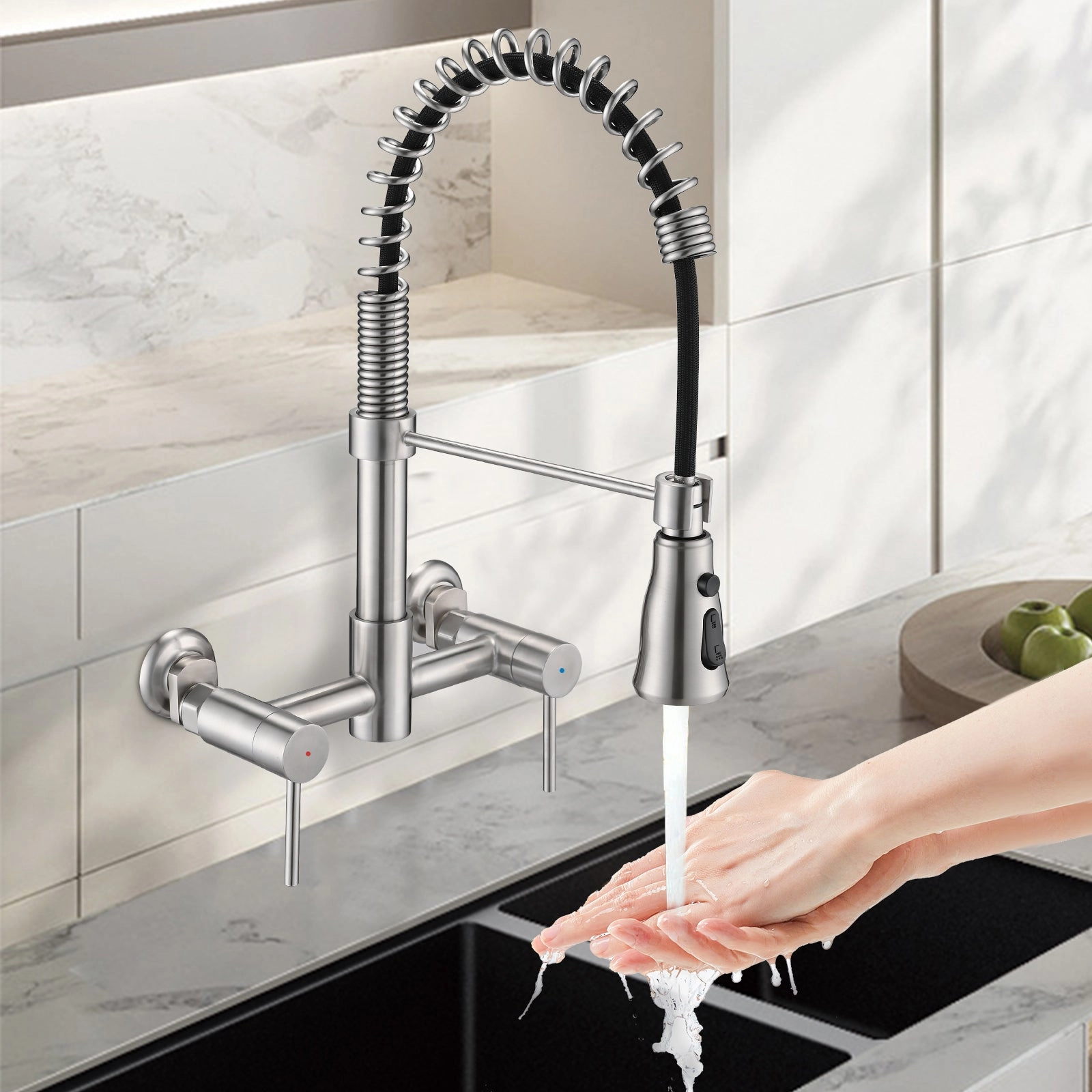 Streamdale 3 Functions Wall Mounted Bridge Kitchen Faucet