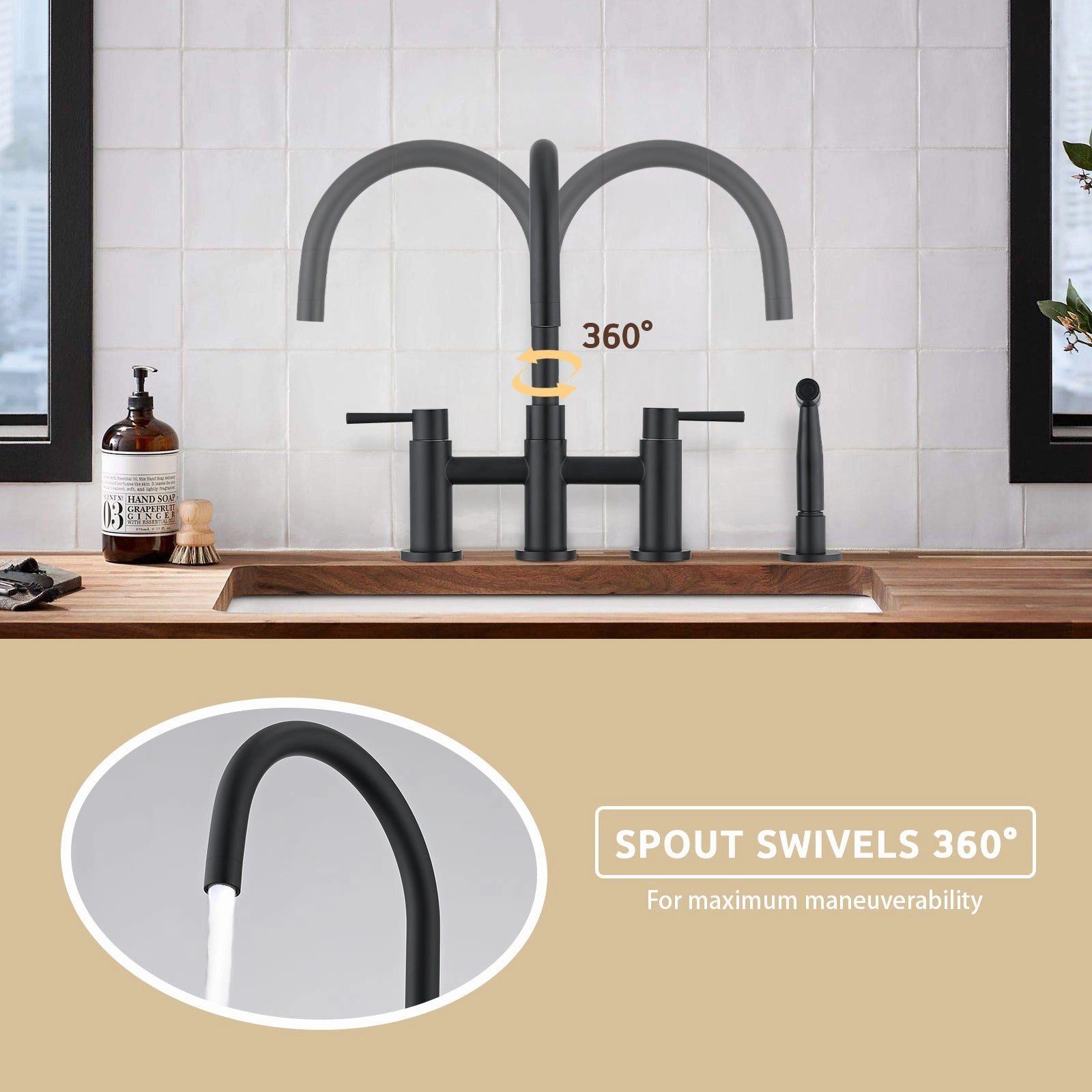 Streamdale Double Handle Bridge Kitchen Faucet With Side Spray