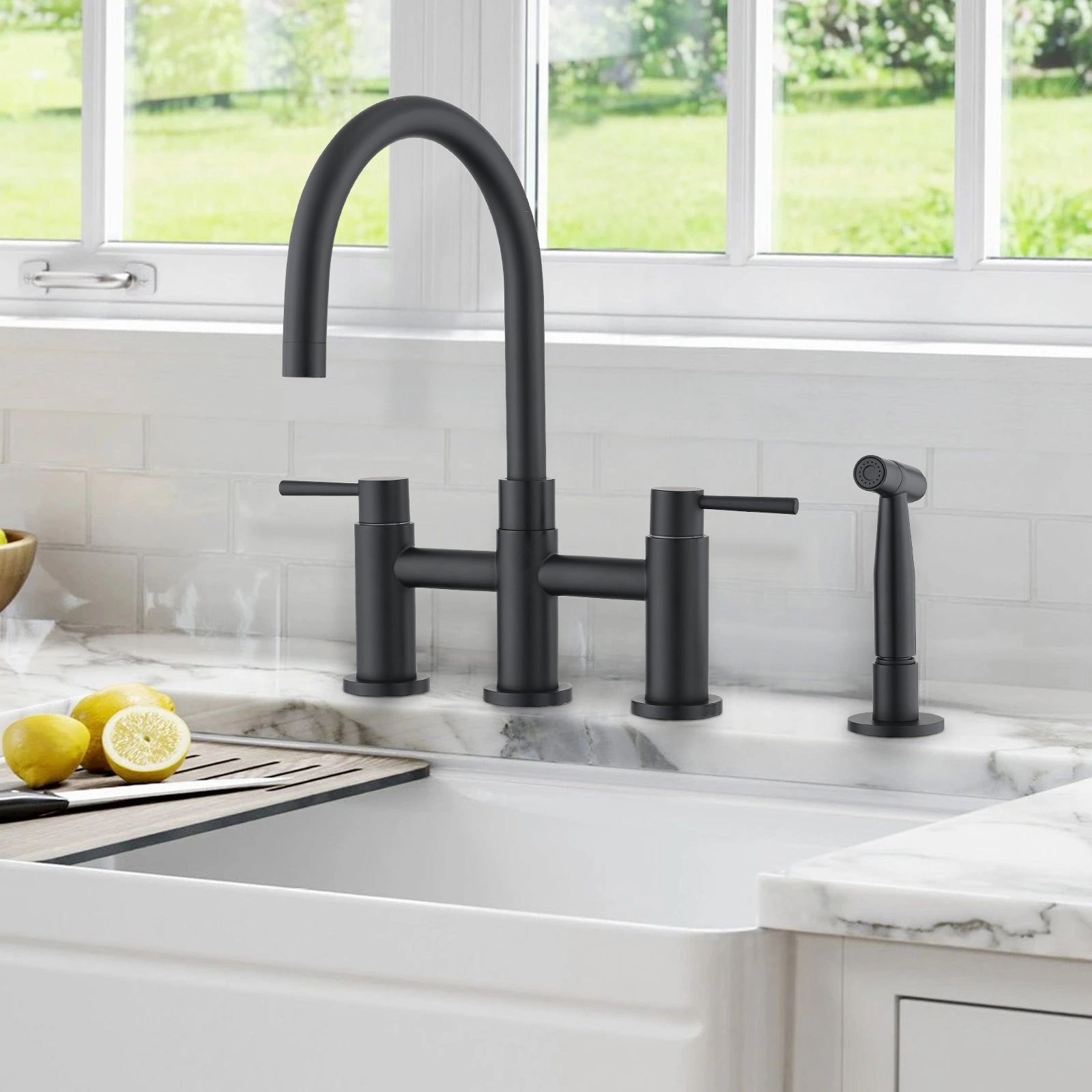 Streamdale Double Handle Bridge Kitchen Faucet With Side Spray
