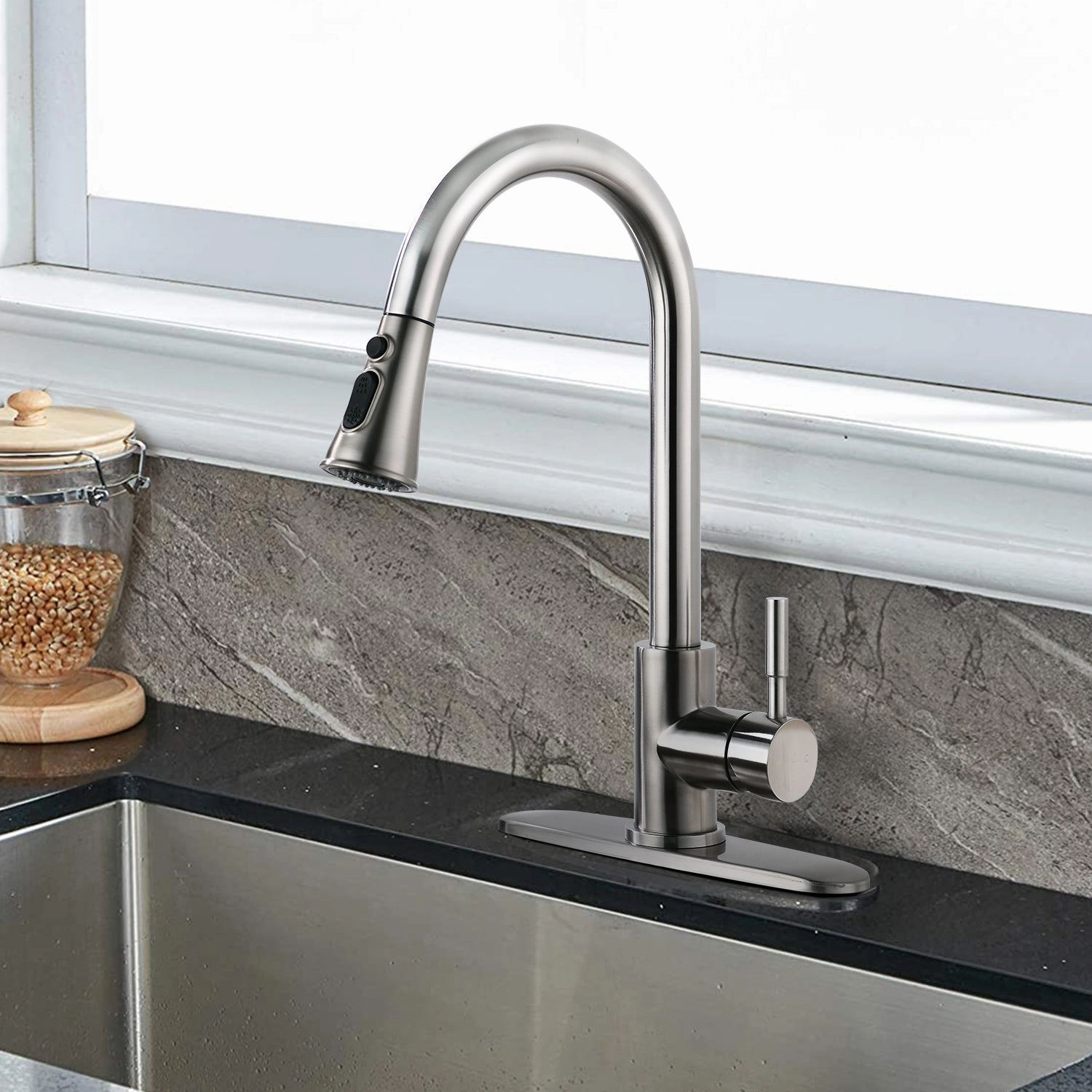 Streamdale Pull Down Kitchen Faucet With Sprayer Stainless Steel Brushed