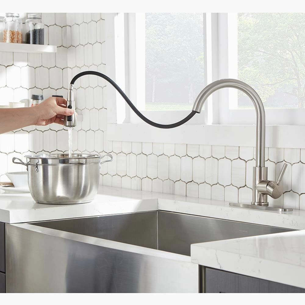 Streamdale Pull Down Kitchen Faucet With Sprayer Stainless Steel Brushed