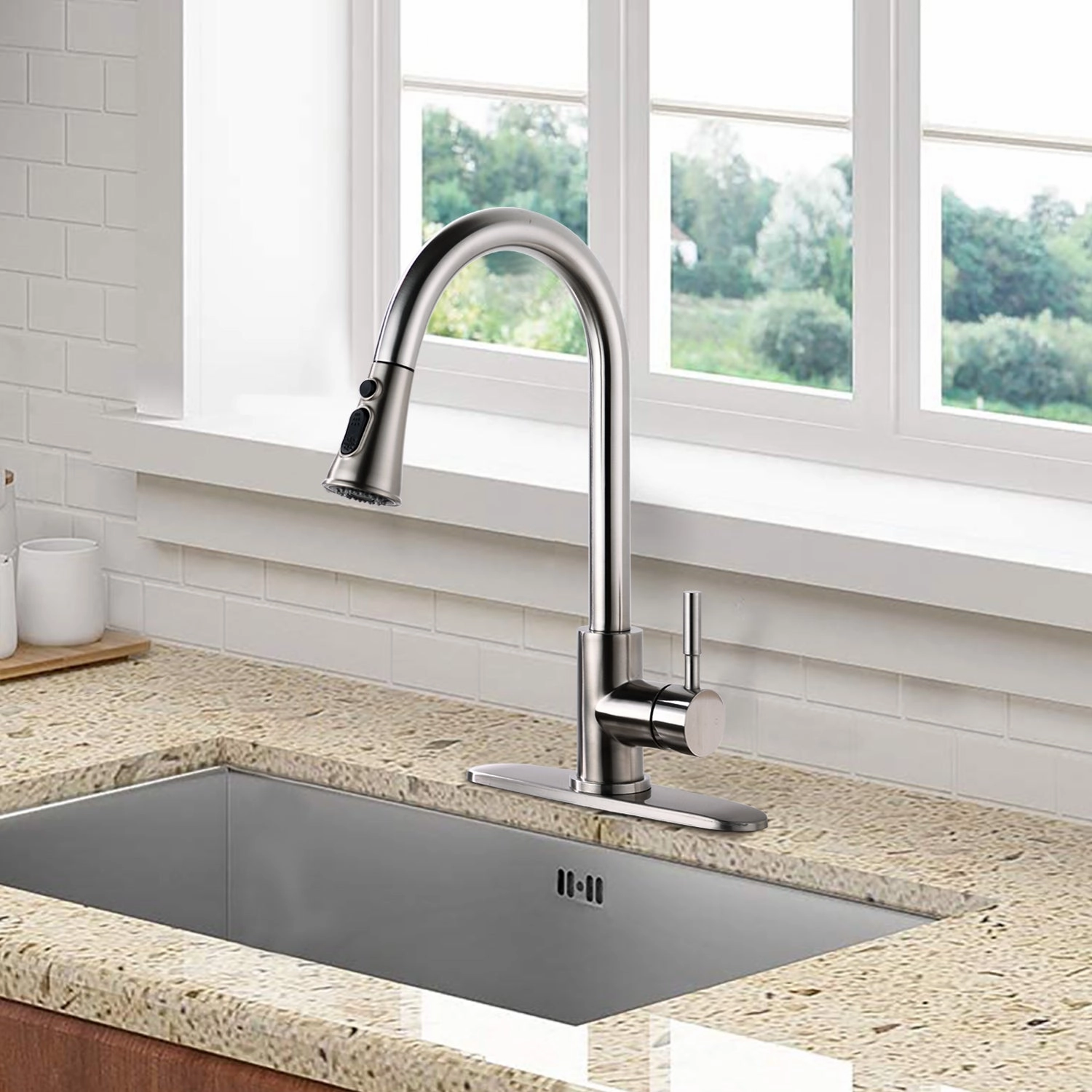 Streamdale Pull Down Kitchen Faucet With Sprayer Stainless Steel Brushed