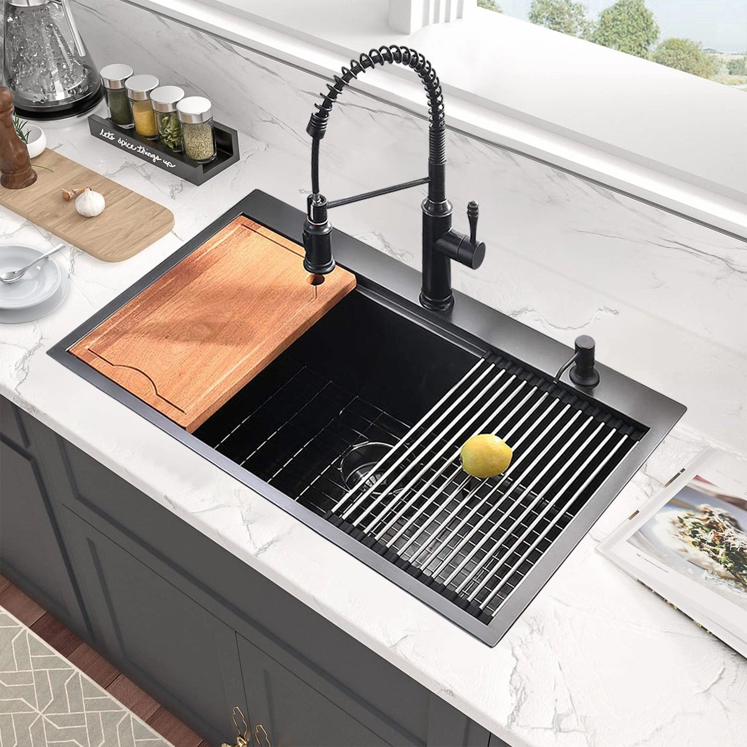 Streamdale Workstation 33-Inch Drop-In 16 Gauge Kitchen Sink R10 Radius
