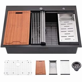 Streamdale Workstation 33-Inch Drop-In 16 Gauge Kitchen Sink R10 Radius Cooking Tools & Accessories buy more save more