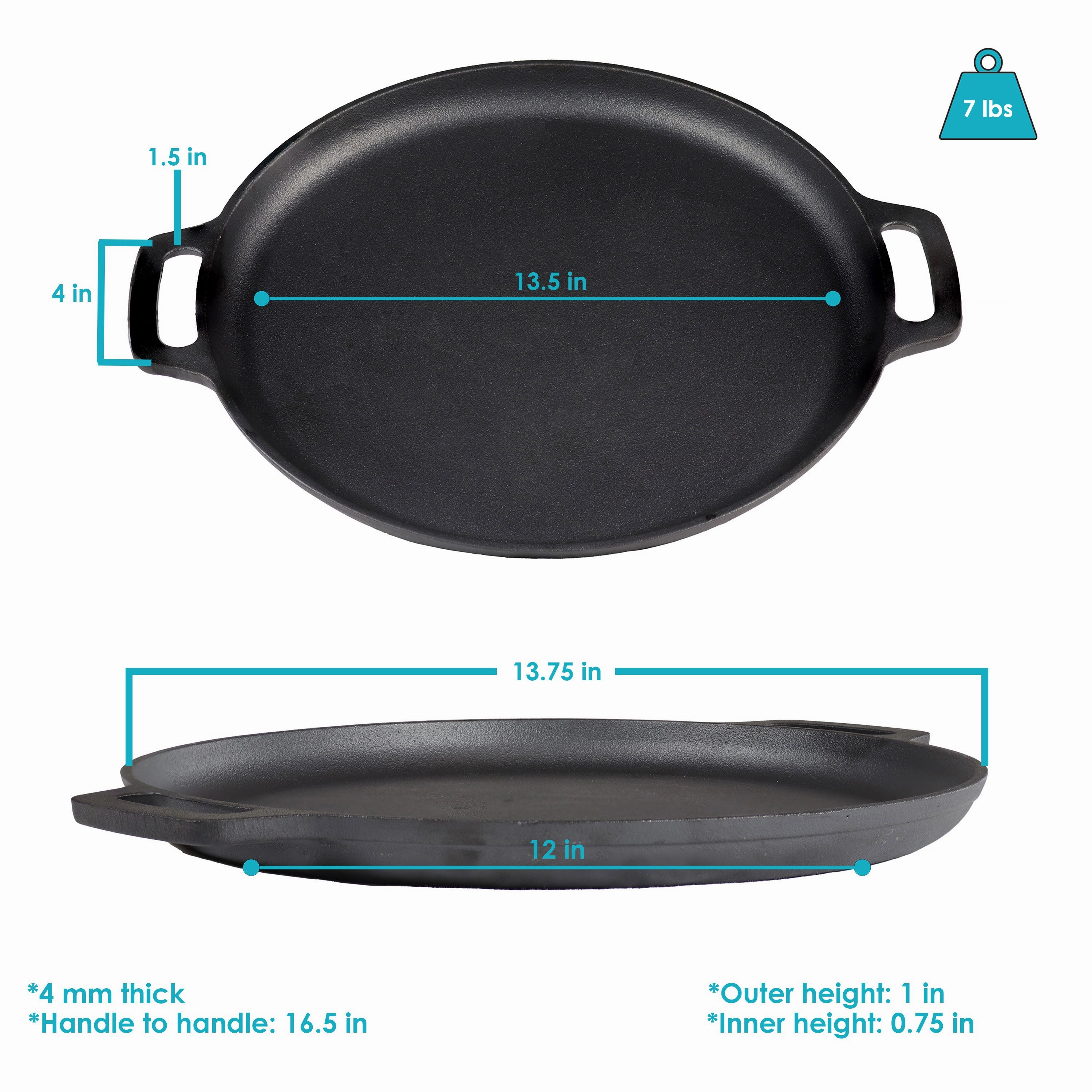 Sunnydaze 13.75" Cast Iron Pizza Pan with Handles