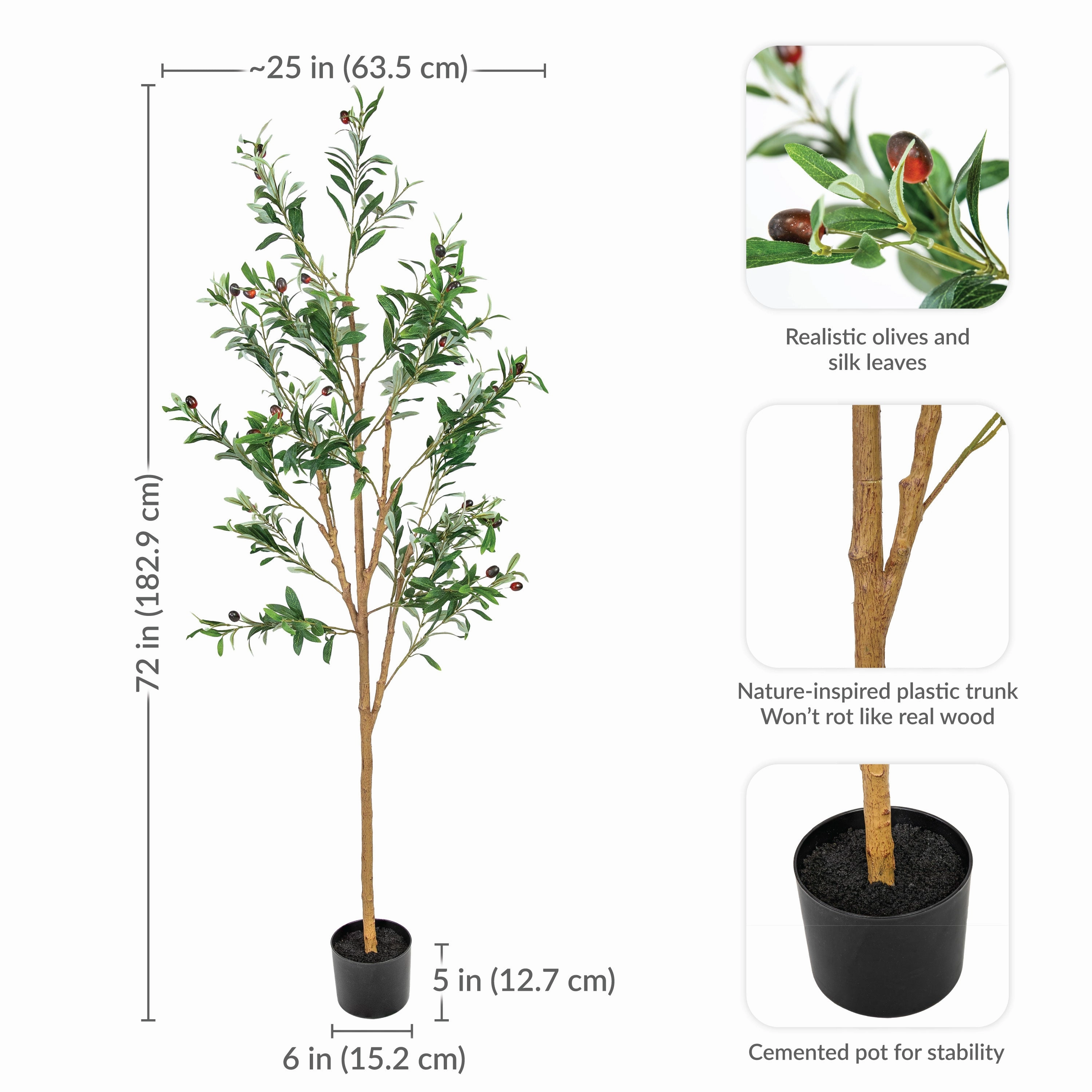 Sunnydaze Artificial Olive Tree Tall Faux Silk Plant for Indoor Spaces in Black Planter Base - 6 ft