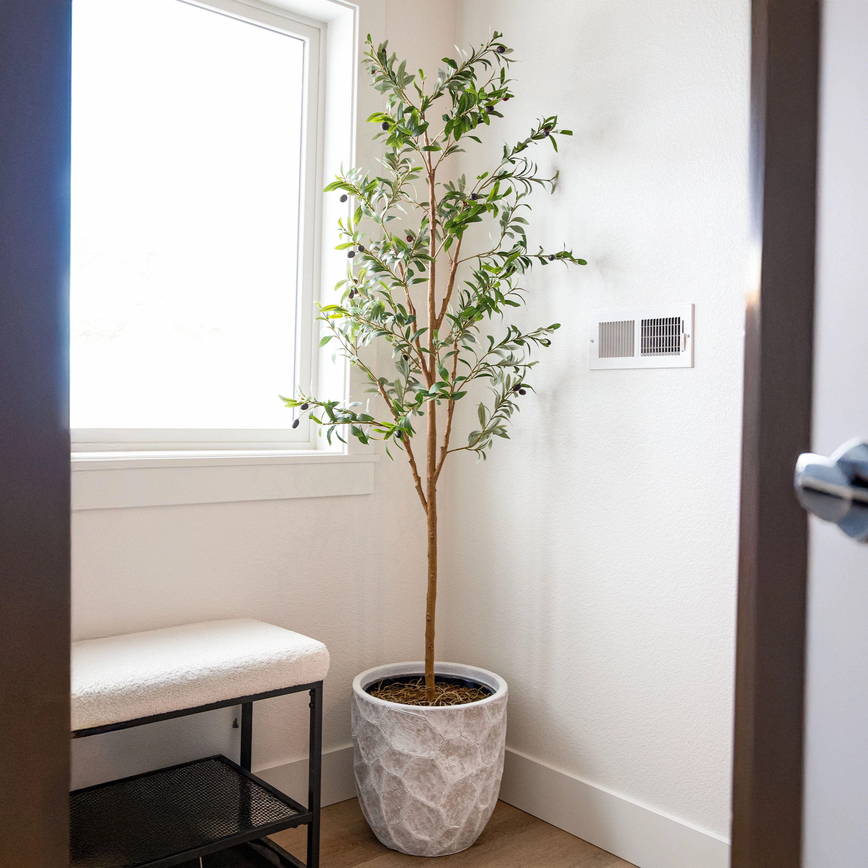 Sunnydaze Artificial Olive Tree Tall Faux Silk Plant for Indoor Spaces in Black Planter Base - 6 ft