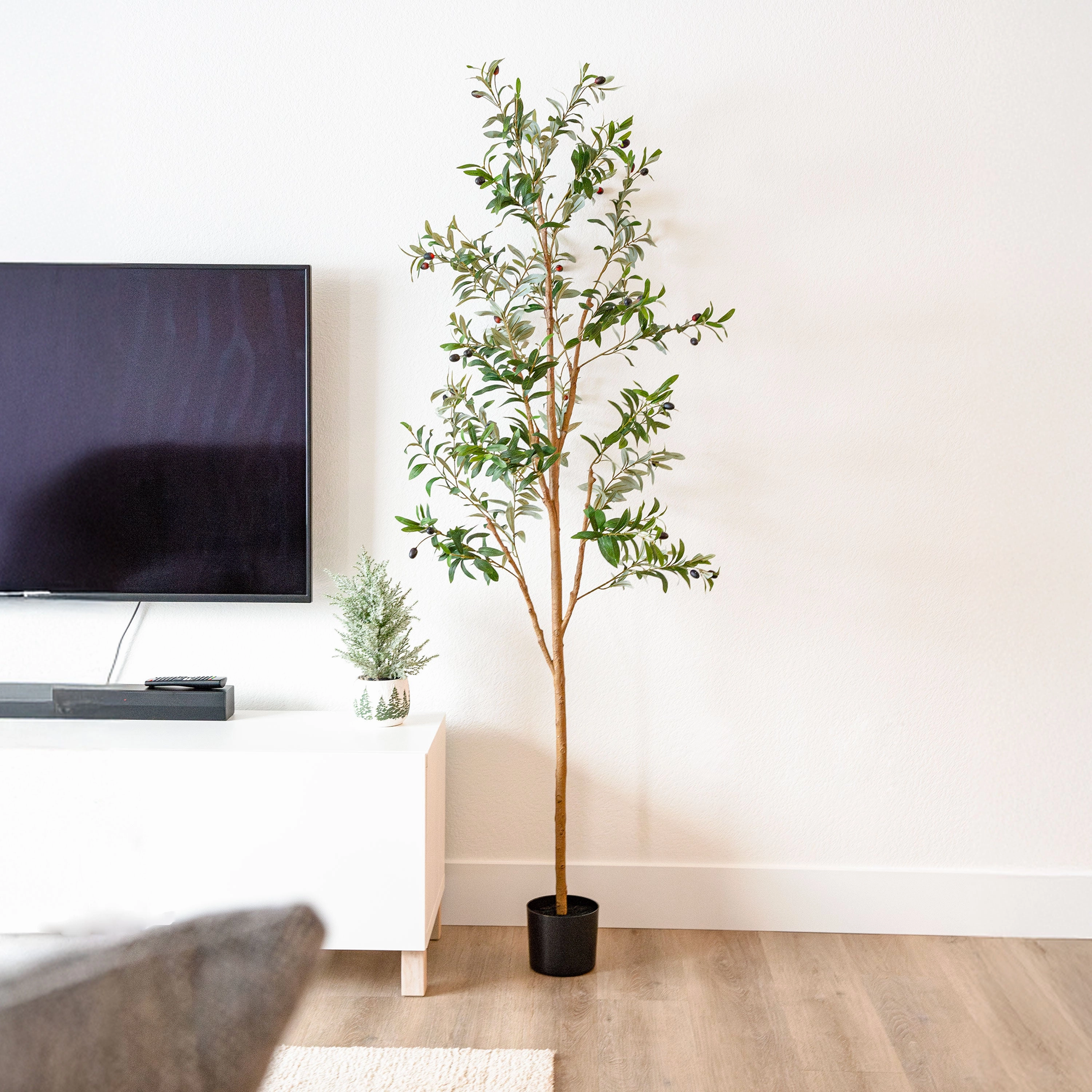 Sunnydaze Artificial Olive Tree Tall Faux Silk Plant for Indoor Spaces in Black Planter Base - 6 ft
