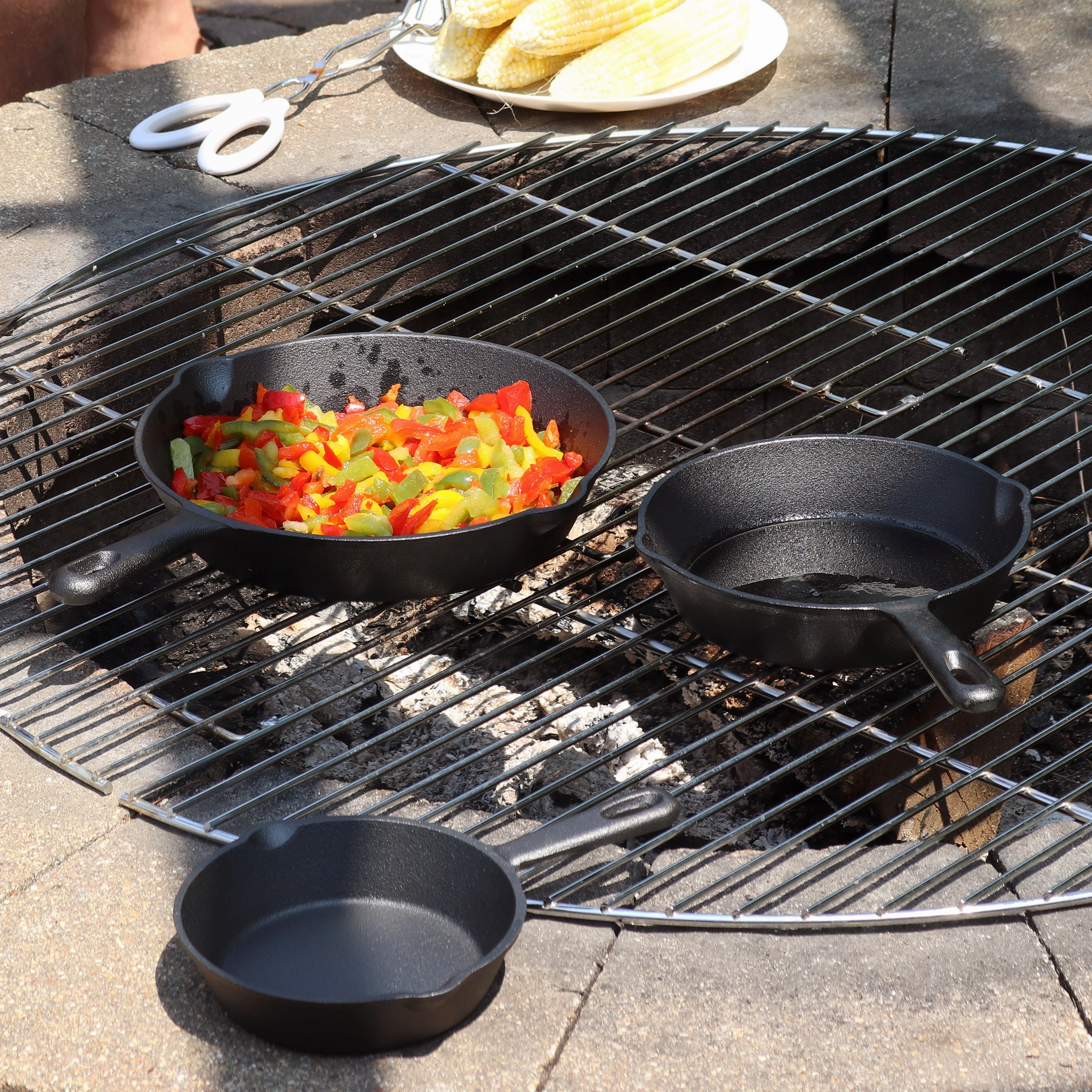 Sunnydaze Indoor/Outdoor Heavy-Duty Pre-Seasoned Cast Iron Skillet Frying Pan Set - 6", 7", and 10" - Black - 3pc