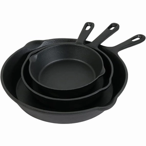 Sunnydaze Indoor/Outdoor Heavy-Duty Pre-Seasoned Cast Iron Skillet Frying Pan Set - 6", 7", and 10" - Black - 3pc Cookware online kitchen sale