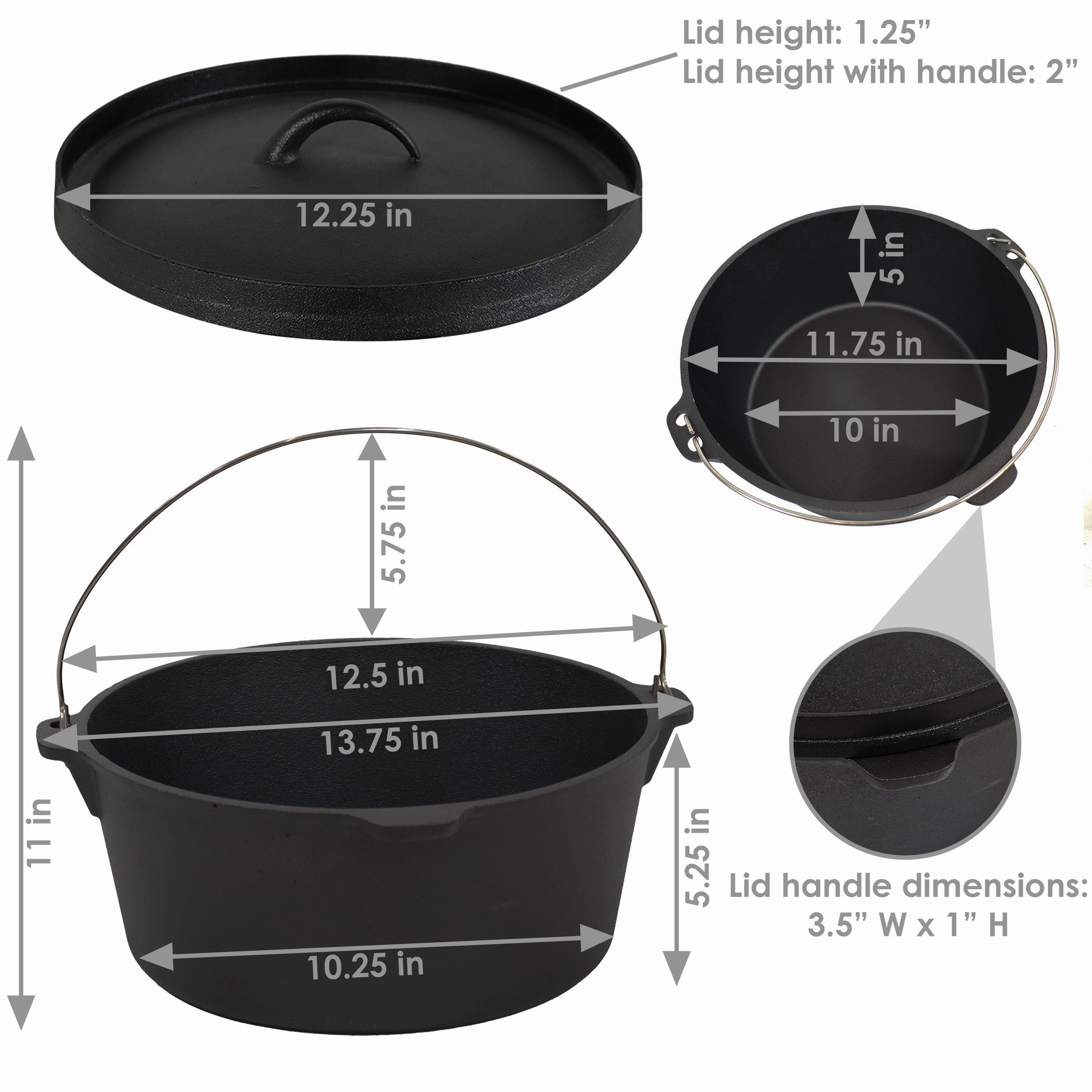 Sunnydaze Indoor/Outdoor Large Pre-Seasoned Cast Iron Dutch Oven Pot with Lid and Handle - 8 qt - Black