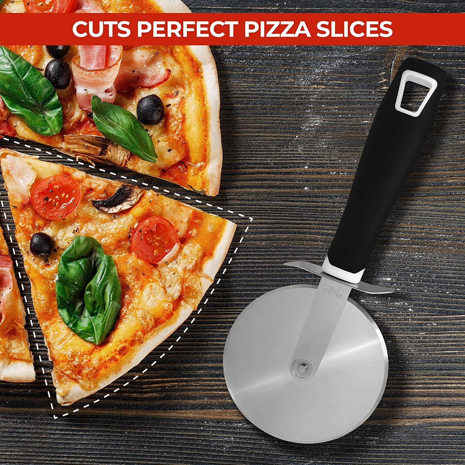 Super Sharp Stainless Steel Pizza Cutter with Comfort Handle