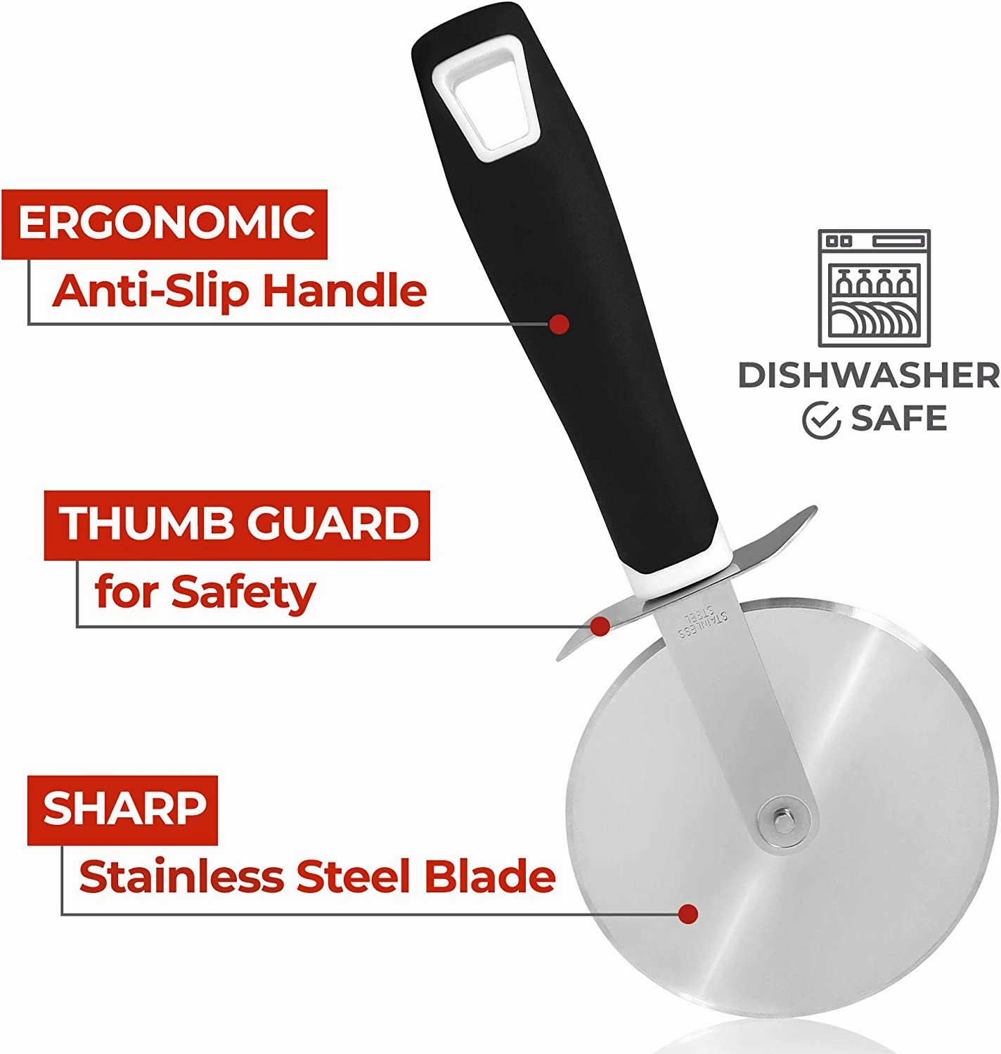 Super Sharp Stainless Steel Pizza Cutter with Comfort Handle