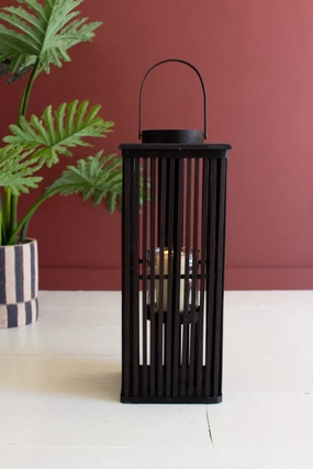 Tall Brown Rectangle Bamboo Lantern with Glass Insert / Medium Candle Holders discount collection