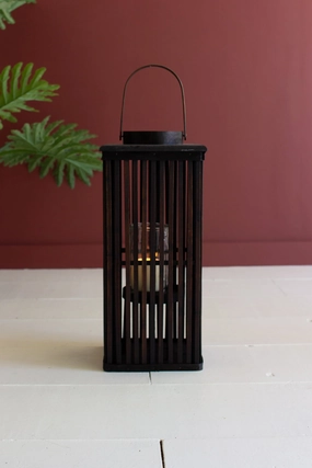 Tall Brown Rectangle Bamboo Lantern with Glass Insert / Small Candle Holders discount collection